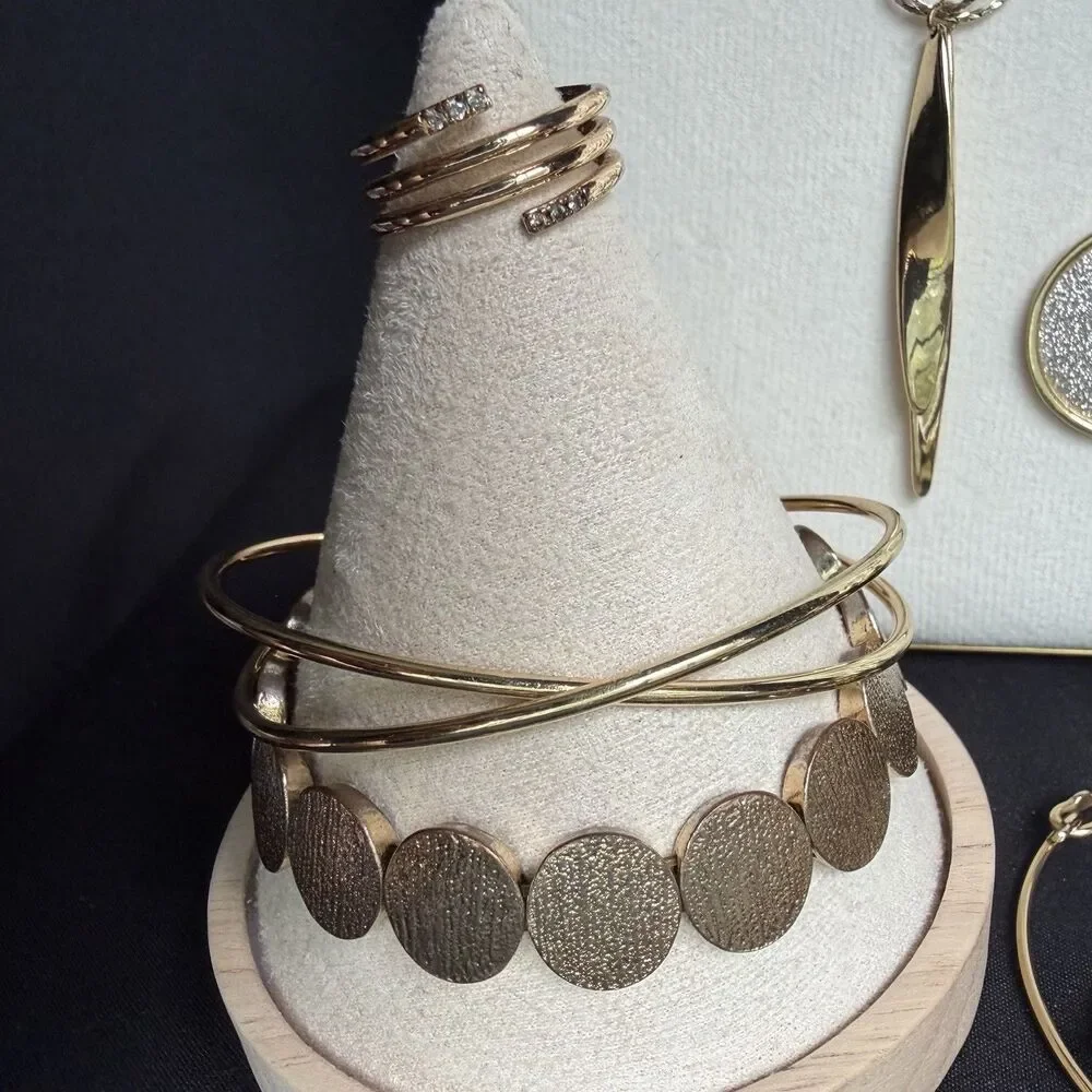 Gold Tone Jewelry Lot Vintage -Now Costume Necklaces Cuff Bracelet Earring Rings
